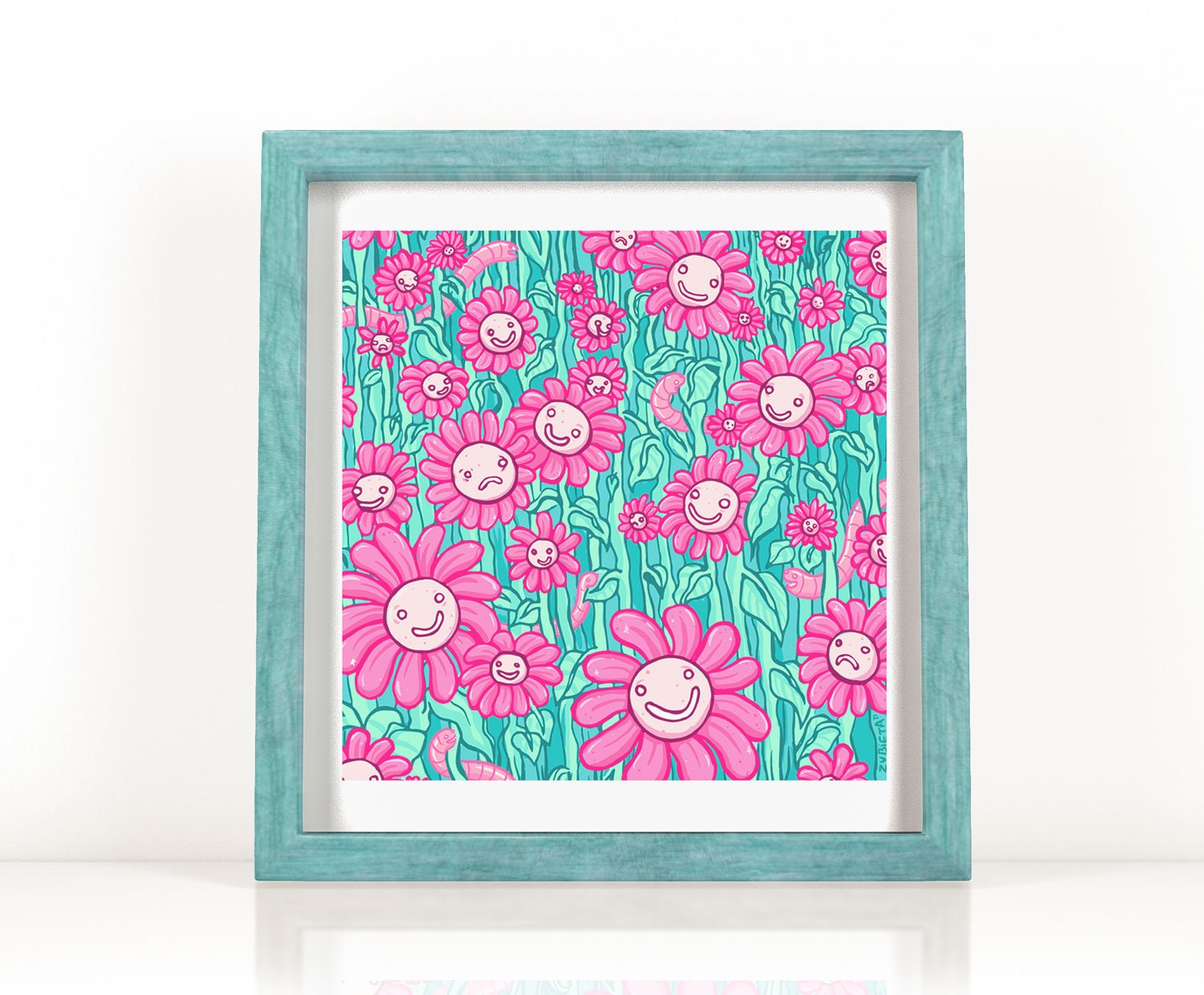 Limited edition art print titled 'Not Only Pretty Flowers' featuring vibrant floral designs, hand-signed by the artist.