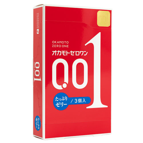 Okamoto 001 Rich Lubricant Box 3 featuring ultra-thin, non-latex condoms designed for enhanced pleasure and comfort.