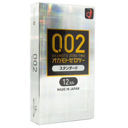 Okamoto Zero Two 002 condoms in a sleek box, showcasing their ultra-thin design and water-based polyurethane material.