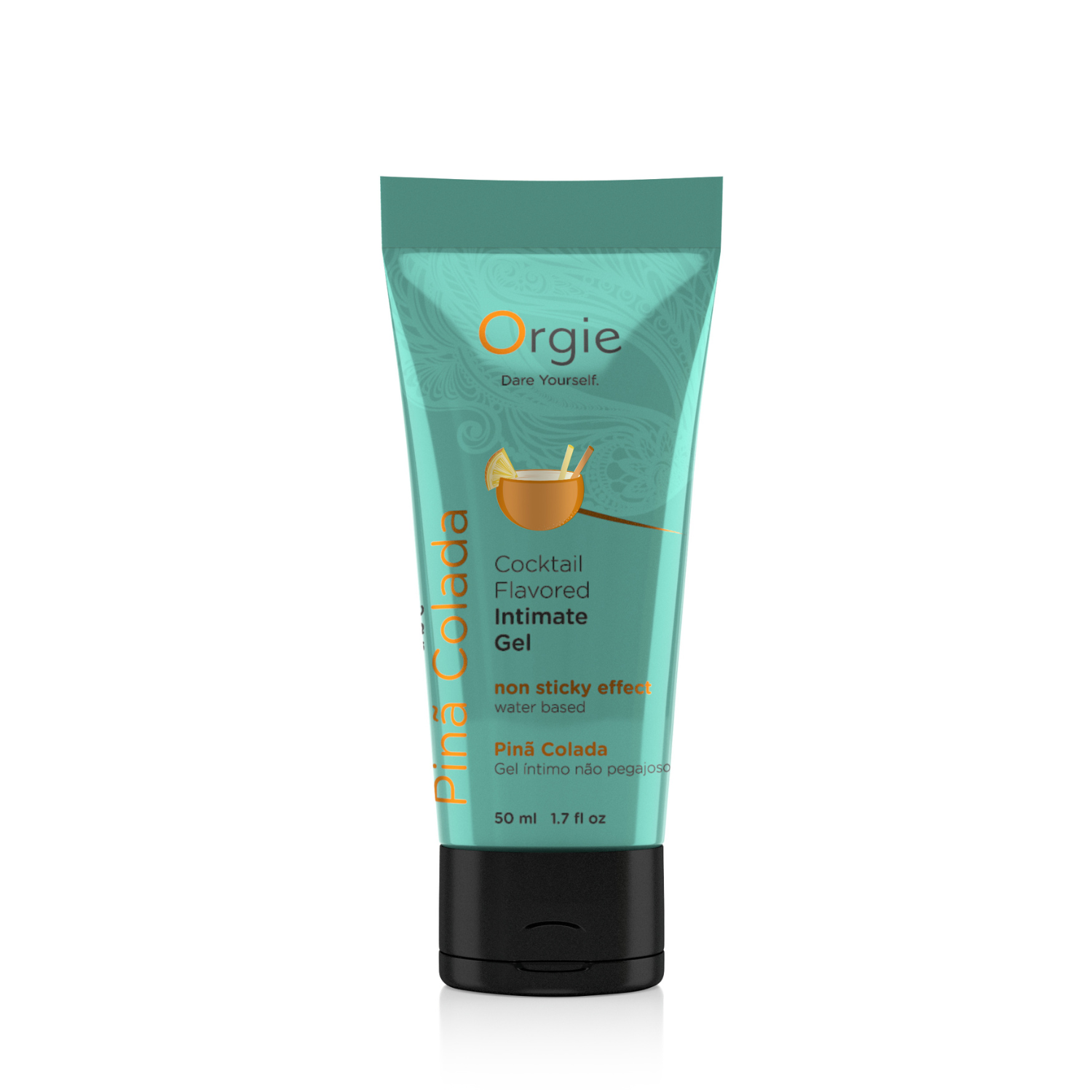 Orgie Lube Tube Cocktail Pina Colada flavored lubricant in a sleek tube, perfect for enhancing intimate moments with a tropical flavor.