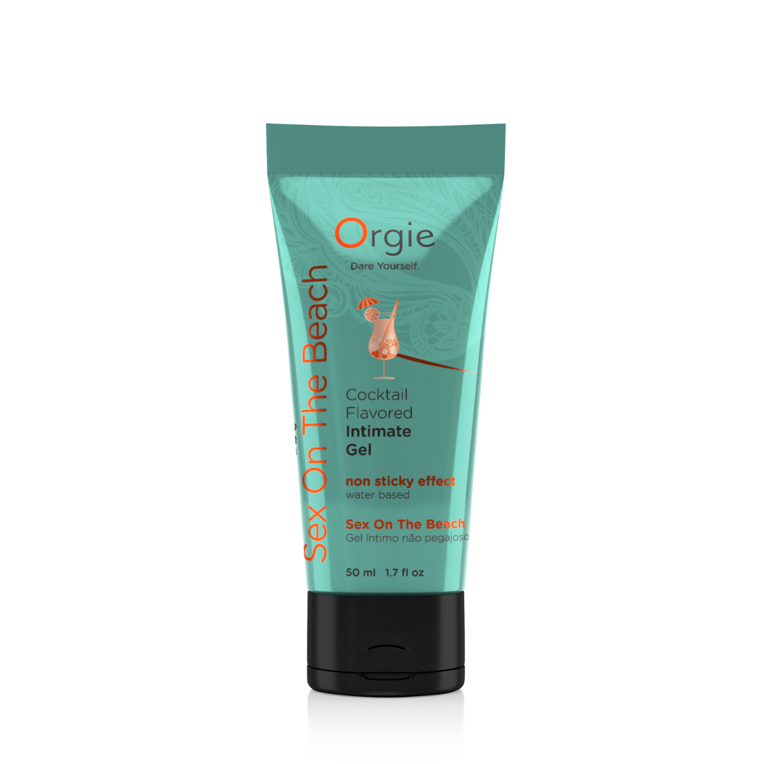 Orgie Lube Tube Cocktail in Sex on the Beach flavor, a water-based lubricant designed for enhanced intimacy and pleasure.