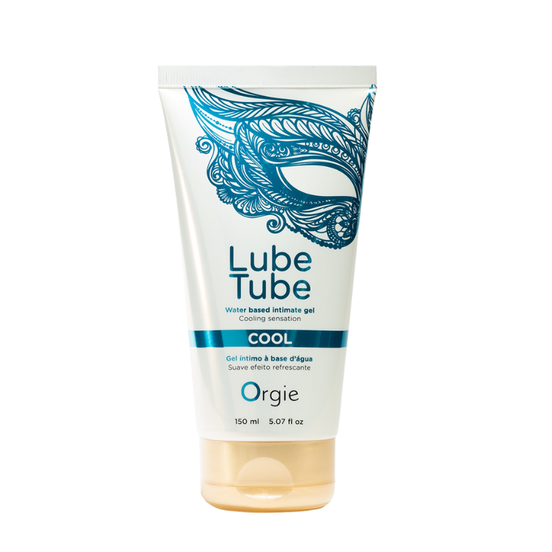 Orgie Lube Tube COOL Intimate Gel 150ml with a sleek design, showcasing its cooling effect and water-based formula.