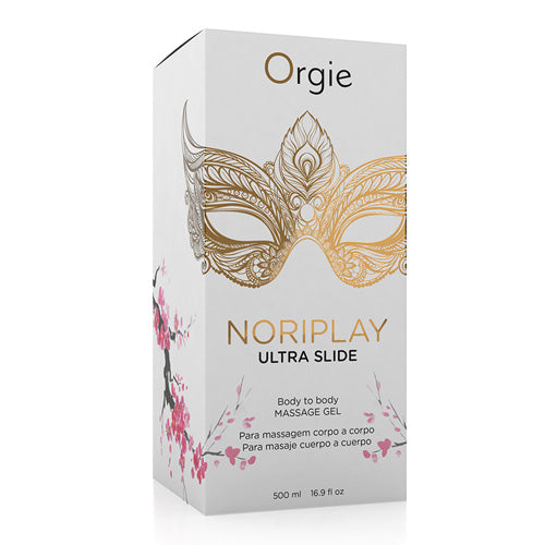 Orgie Noriplay Ultra Slide Massage Gel 500ml bottle with a smooth texture, designed for intimate massages and enhancing pleasure.