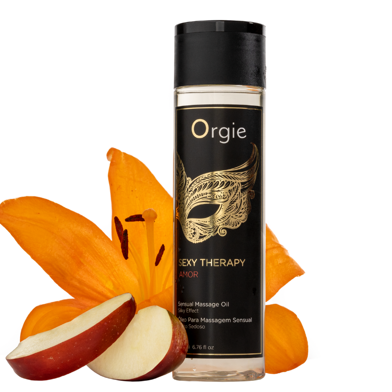 Orgie Sexy Therapy Amor Massage Oil 200ml bottle with a sleek design, showcasing its luxurious contents for intimate massages.