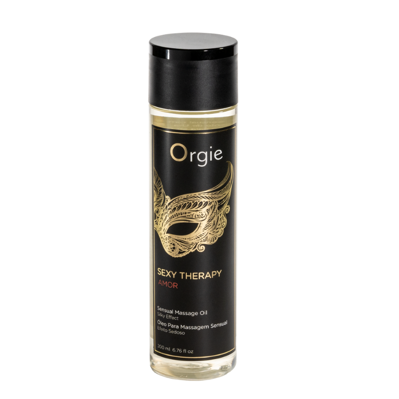 Orgie Sexy Therapy Amor Massage Oil 200ml bottle with a sleek design, showcasing its luxurious contents for intimate massages.