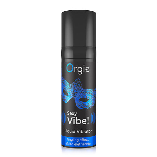 Orgie Sexy Vibe Liquid Vibrator Gel 15ml bottle with a sleek design, showcasing its luxurious and stimulating properties.