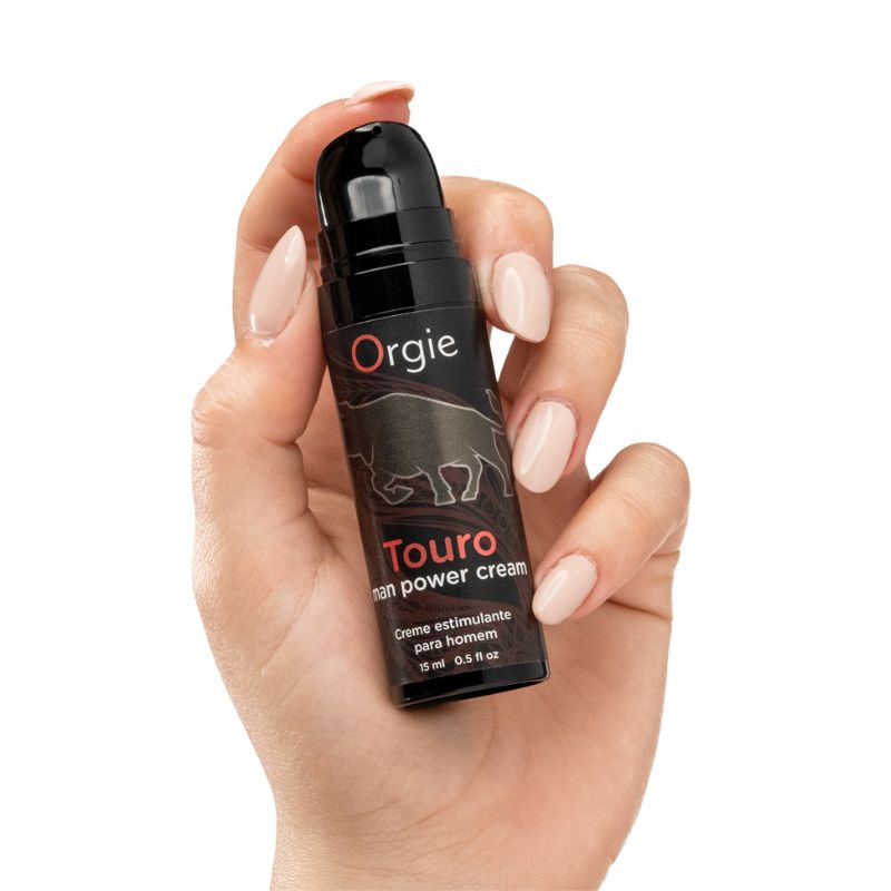 Orgie Touro Power Cream for Him 15ml, a sleek tube designed for male enhancement with a modern label.