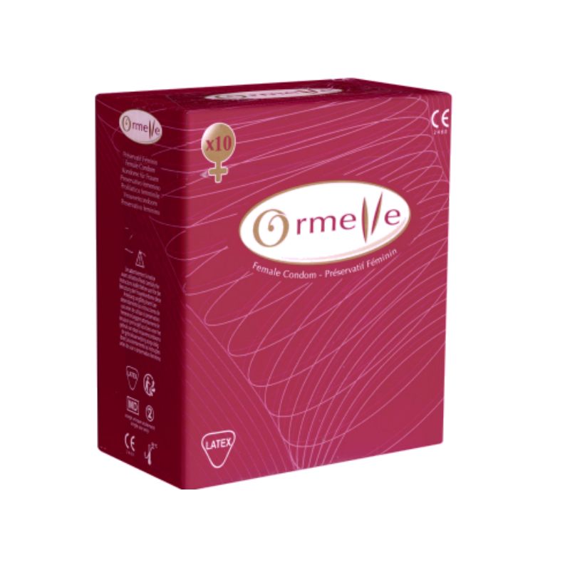 Ormelle Female Condoms Box of 10, featuring high-quality natural rubber condoms designed for enhanced pleasure and protection.