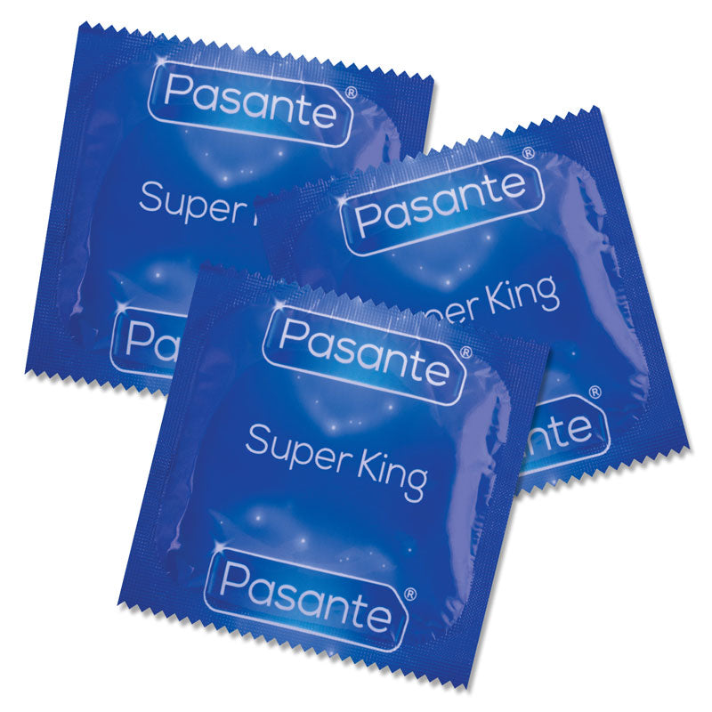 Pasante Super King Size condoms in packaging, showcasing their large size and quality material.