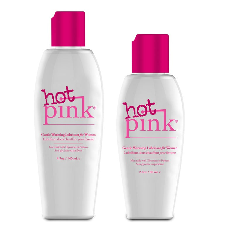 Hot PINK warming product in a sleek bottle, designed for enhancing intimate moments with a gentle, natural warmth.