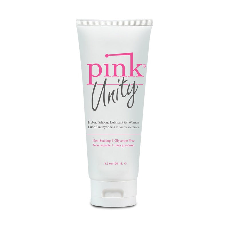 Pink Unity 3.3 oz silicone gel bottle with a sleek design, showcasing its premium quality and hypoallergenic features.