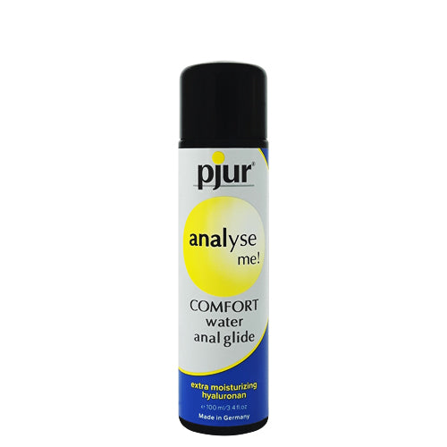 pjur Analyse Me Comfort water-based lubricant bottle with a sleek design, ideal for anal play.