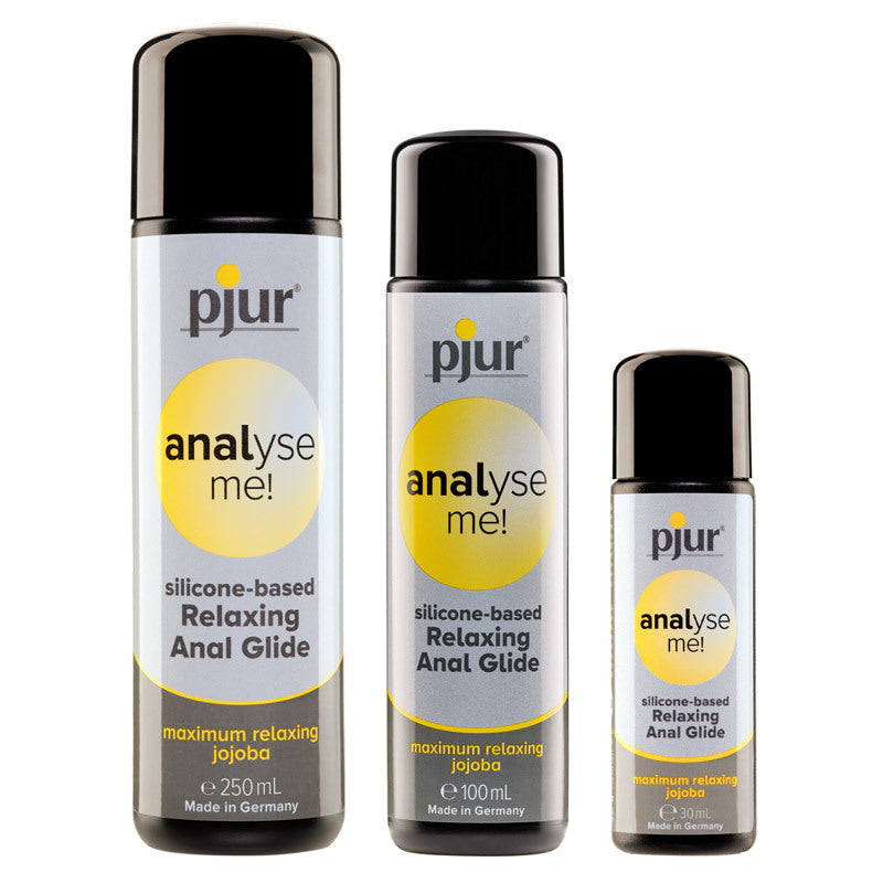 pjur Analyse Me Relaxing silicone-based lubricant bottle with a sleek design, ideal for anal intercourse.