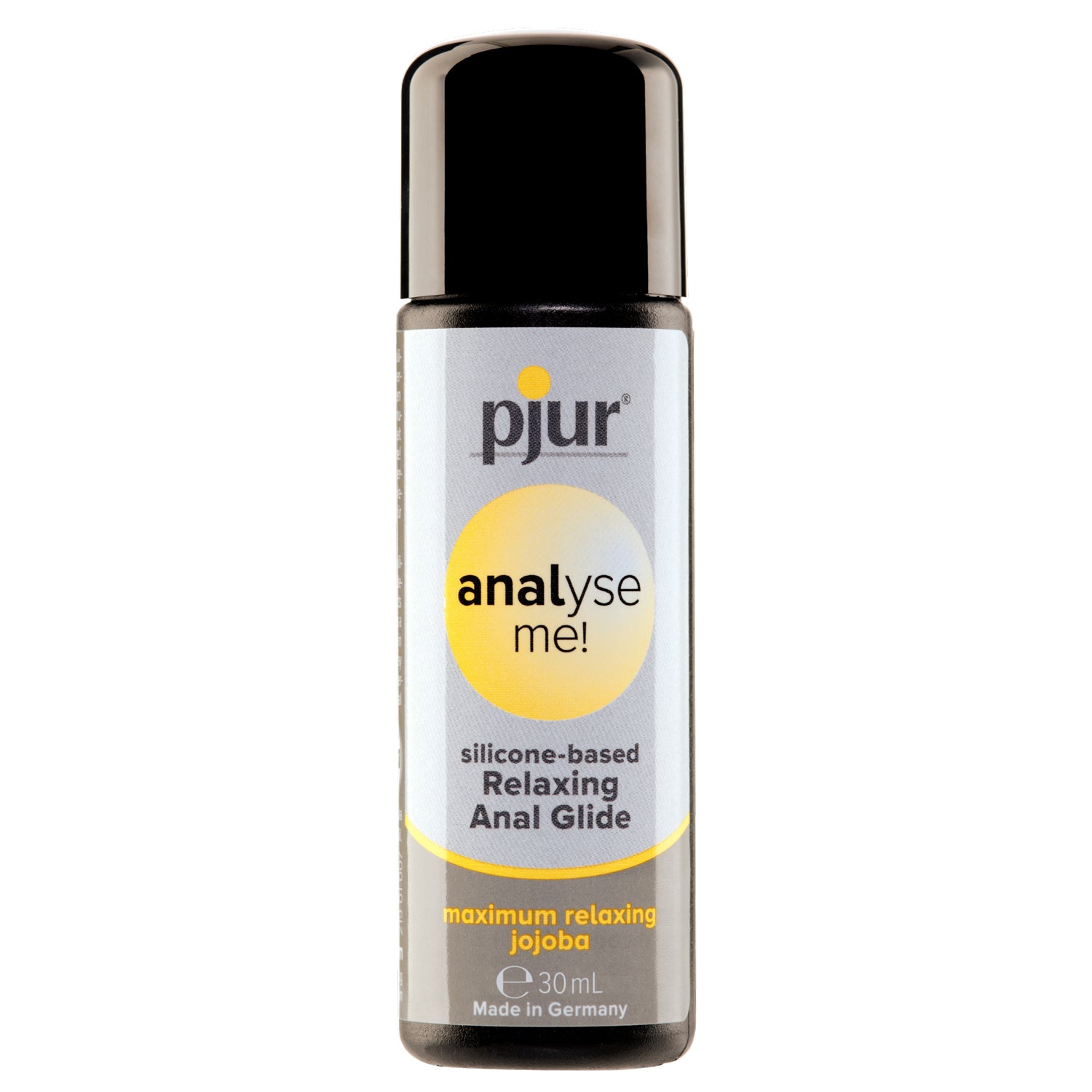 pjur Analyse Me Relaxing silicone-based lubricant bottle with a sleek design, ideal for anal intercourse.