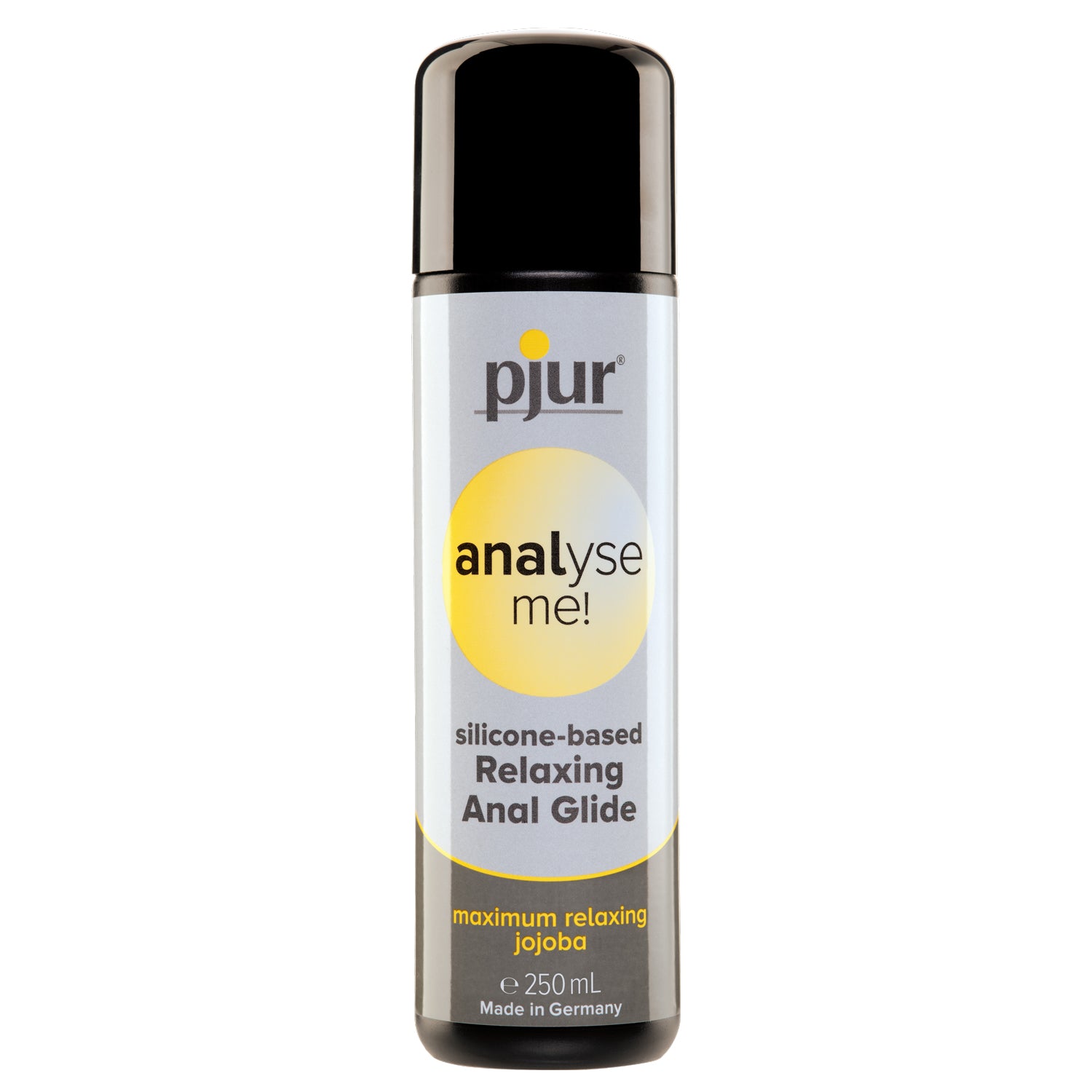 pjur Analyse Me Relaxing silicone-based lubricant bottle with a sleek design, ideal for anal intercourse.