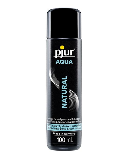 Pjur Aqua Natural 100ml personal lubricant bottle with a sleek design, showcasing its water-based formula for enhanced comfort.