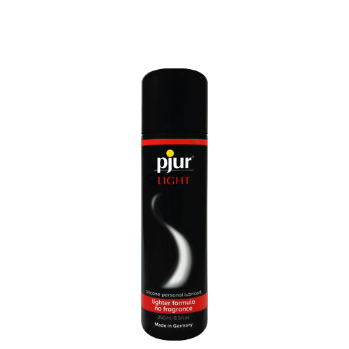 pjur Light silicone lubricant bottle with a sleek design, ideal for massages and intimate use, showcasing its quality and effectiveness.