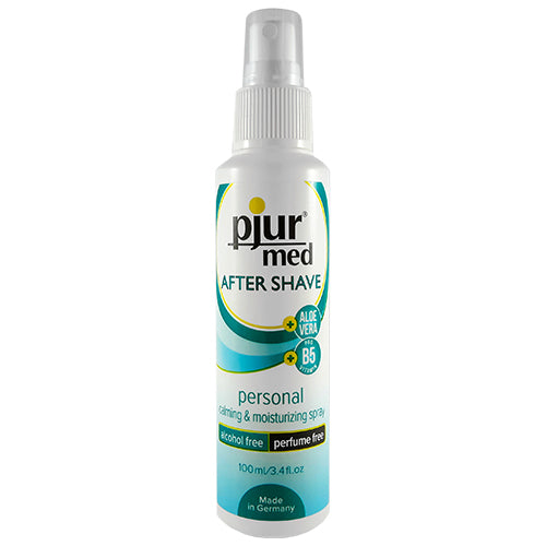 pjur Med After Shave Spray 100ml bottle with a sleek design, ideal for soothing post-shave irritation.