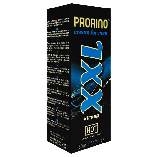 Prorino XXL Strong Cream for men in a 50ml tube, designed to enhance sexual performance and stamina.