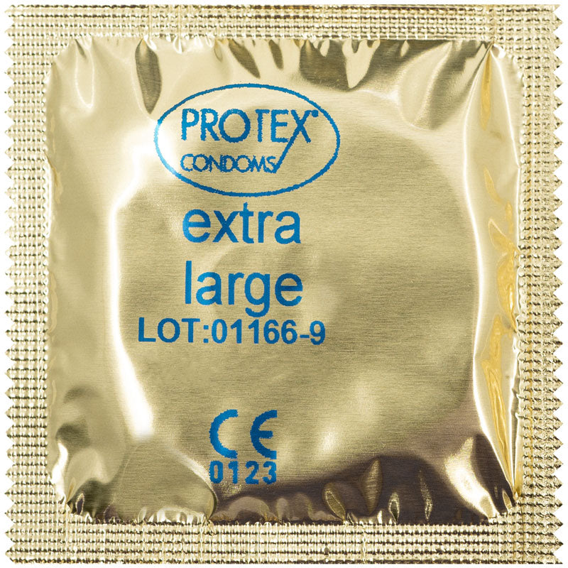 Protex Extra Large Box 12 condoms, featuring a sleek design and packaging, ideal for larger sizes and enhanced comfort.