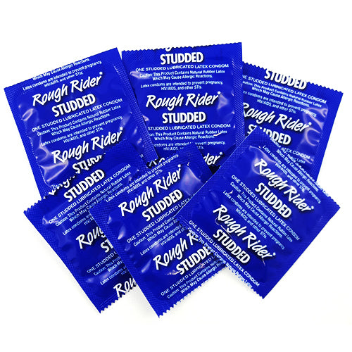 Rough Rider Studded condoms in packaging, showcasing ultra-thin, textured design for enhanced pleasure.