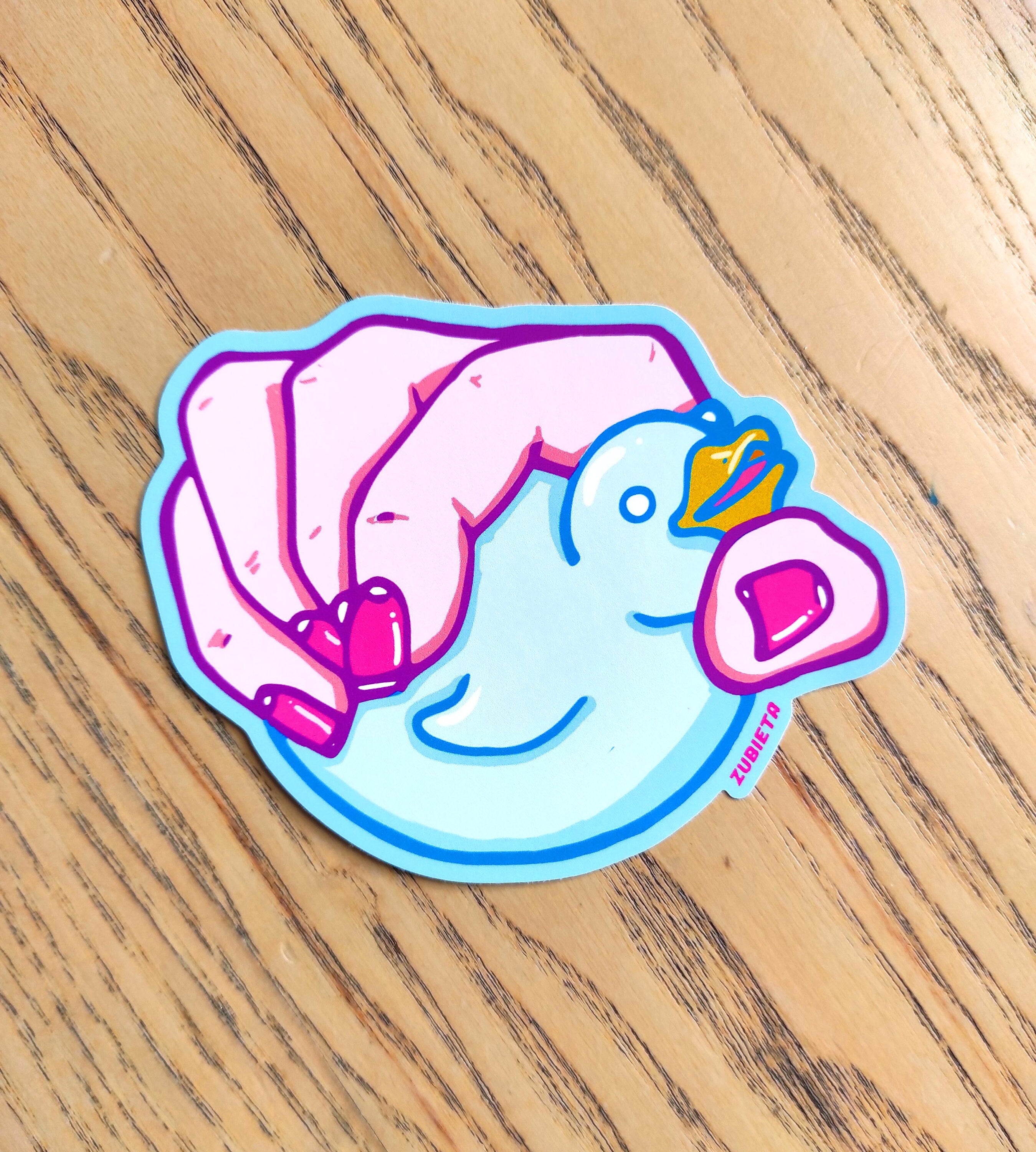 A vibrant Rubber Duck sticker featuring a creepy cute design, perfect for decorating personal items like laptops and water bottles.