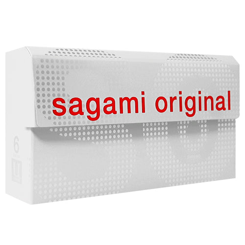 Sagami Original 0.02 Box of 6 ultra-thin non-latex polyurethane condoms, showcasing the packaging and product details.