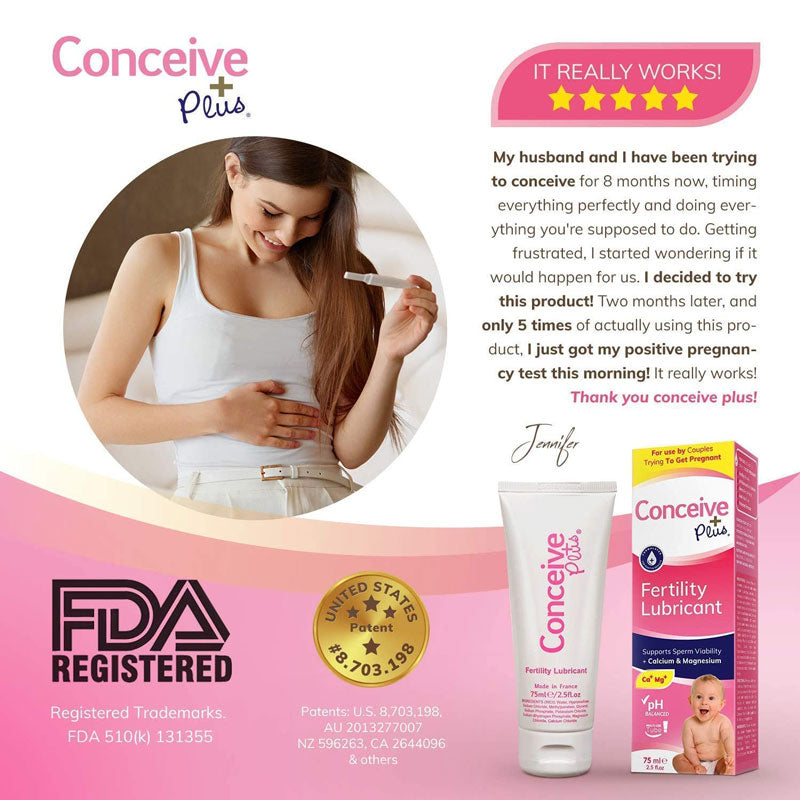 Sasmar Conceive Plus Fertility Lubricant 75ml bottle with a sleek design, showcasing its pH balanced formula for couples trying to conceive.