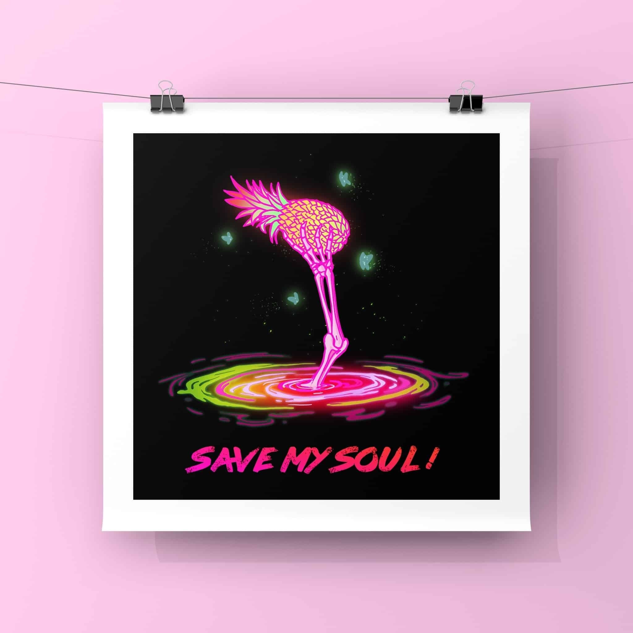 Art print titled 'Save my Soul' by Marta Zubieta, featuring vibrant colors and intricate details, perfect for wall decoration.