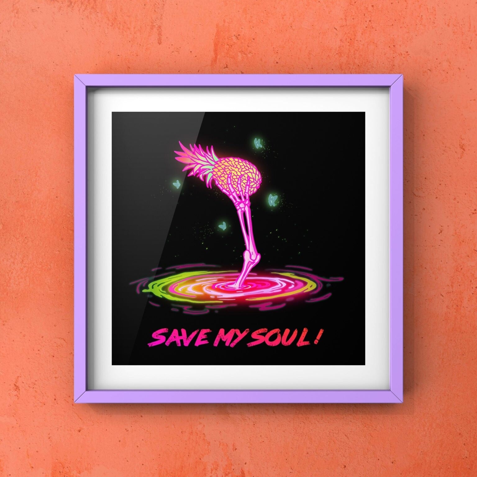 Art print titled 'Save my Soul' by Marta Zubieta, featuring vibrant colors and intricate details, perfect for wall decoration.