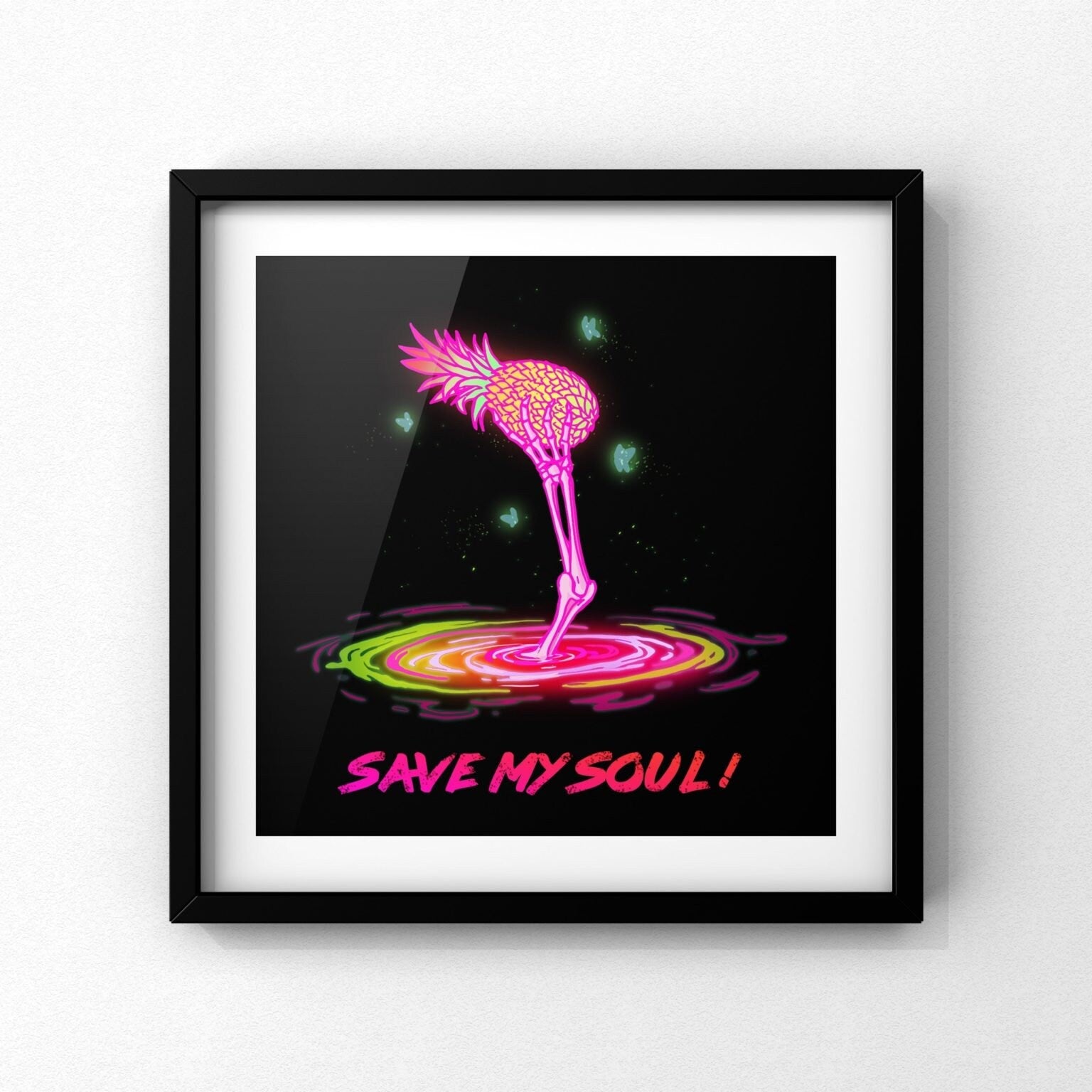 Art print titled 'Save my Soul' by Marta Zubieta, featuring vibrant colors and intricate details, perfect for wall decoration.