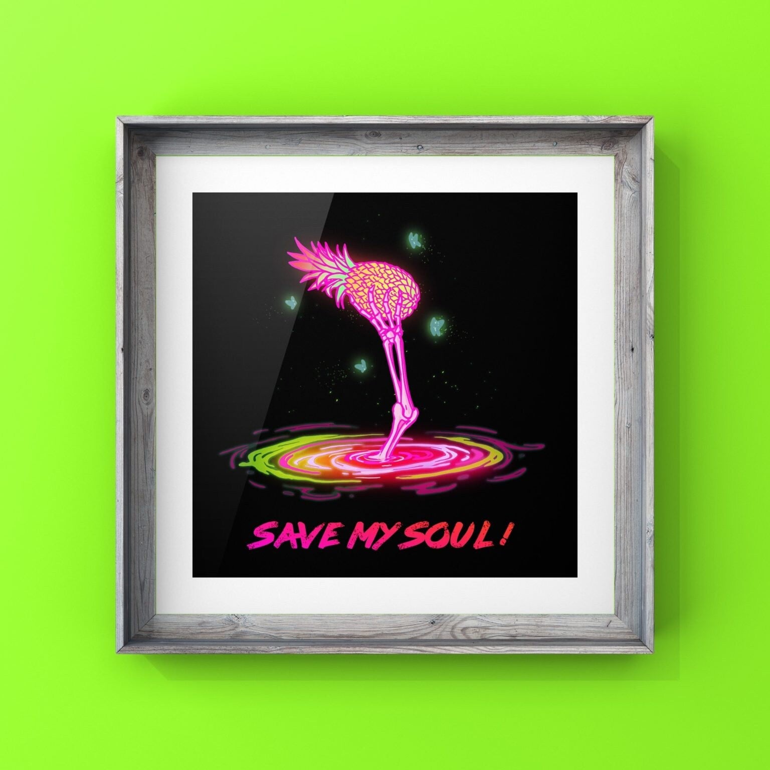 Art print titled 'Save my Soul' by Marta Zubieta, featuring vibrant colors and intricate details, perfect for wall decoration.