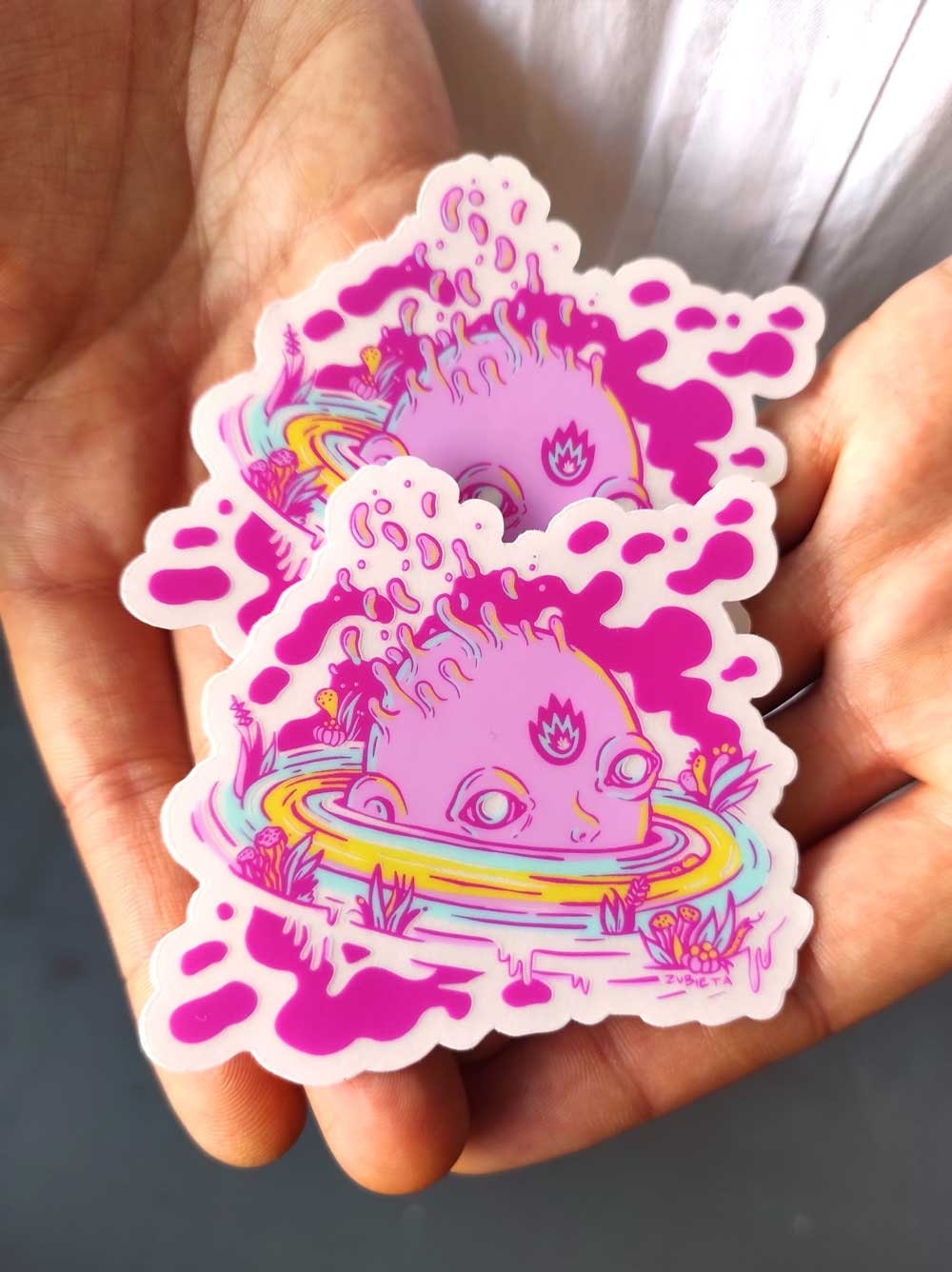 A vibrant Sea Boy surreal sticker featuring a cute yet evil design, perfect for decorating light surfaces like laptops and notebooks.