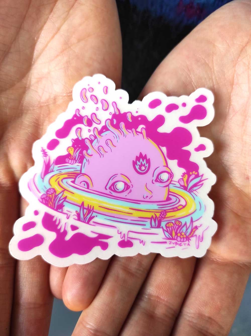 A vibrant Sea Boy surreal sticker featuring a cute yet evil design, perfect for decorating light surfaces like laptops and notebooks.