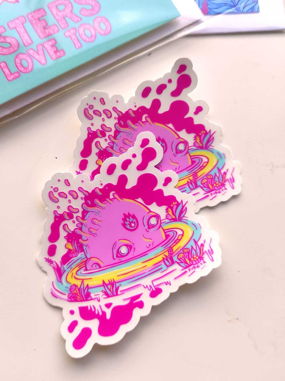 A vibrant Sea Boy surreal sticker featuring a cute yet evil design, perfect for decorating light surfaces like laptops and notebooks.