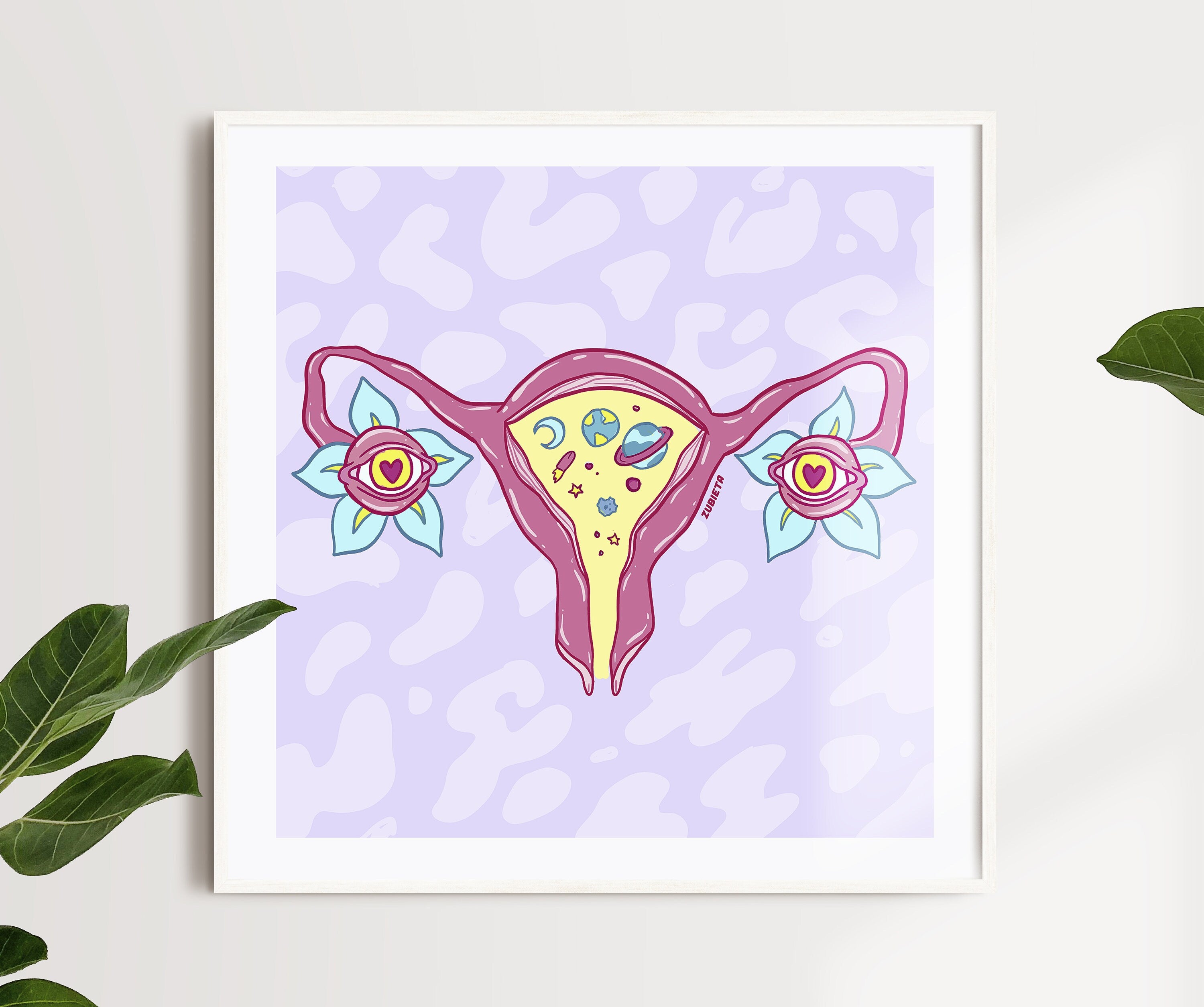 A limited edition fine art print titled 'Secret Universes of Women', featuring vibrant colors and intricate details, hand-signed by the artist.