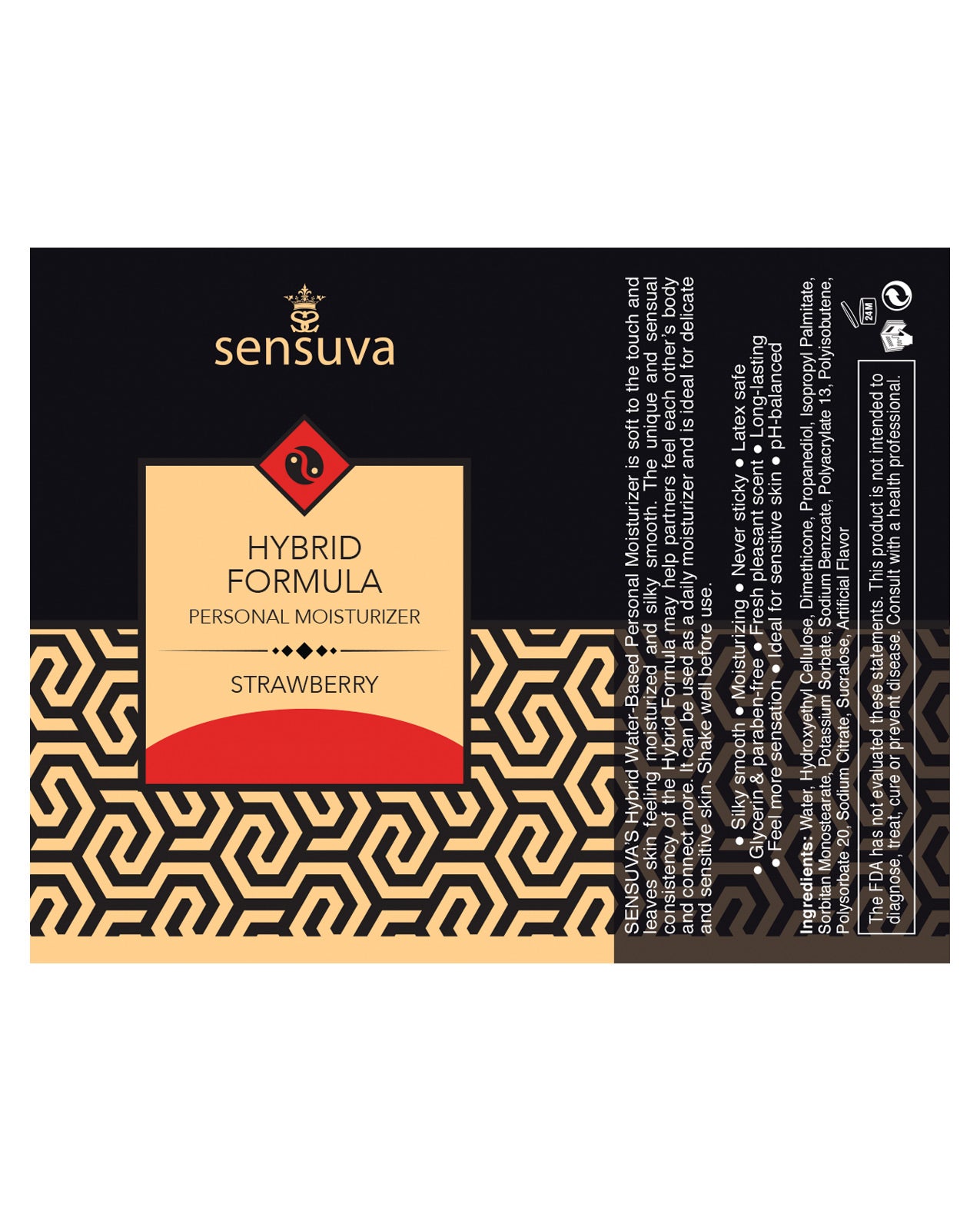 Sensuva HYBRID Moisturizer Strawberry bottle with a sleek design, showcasing its vibrant strawberry flavor and moisturizing properties.