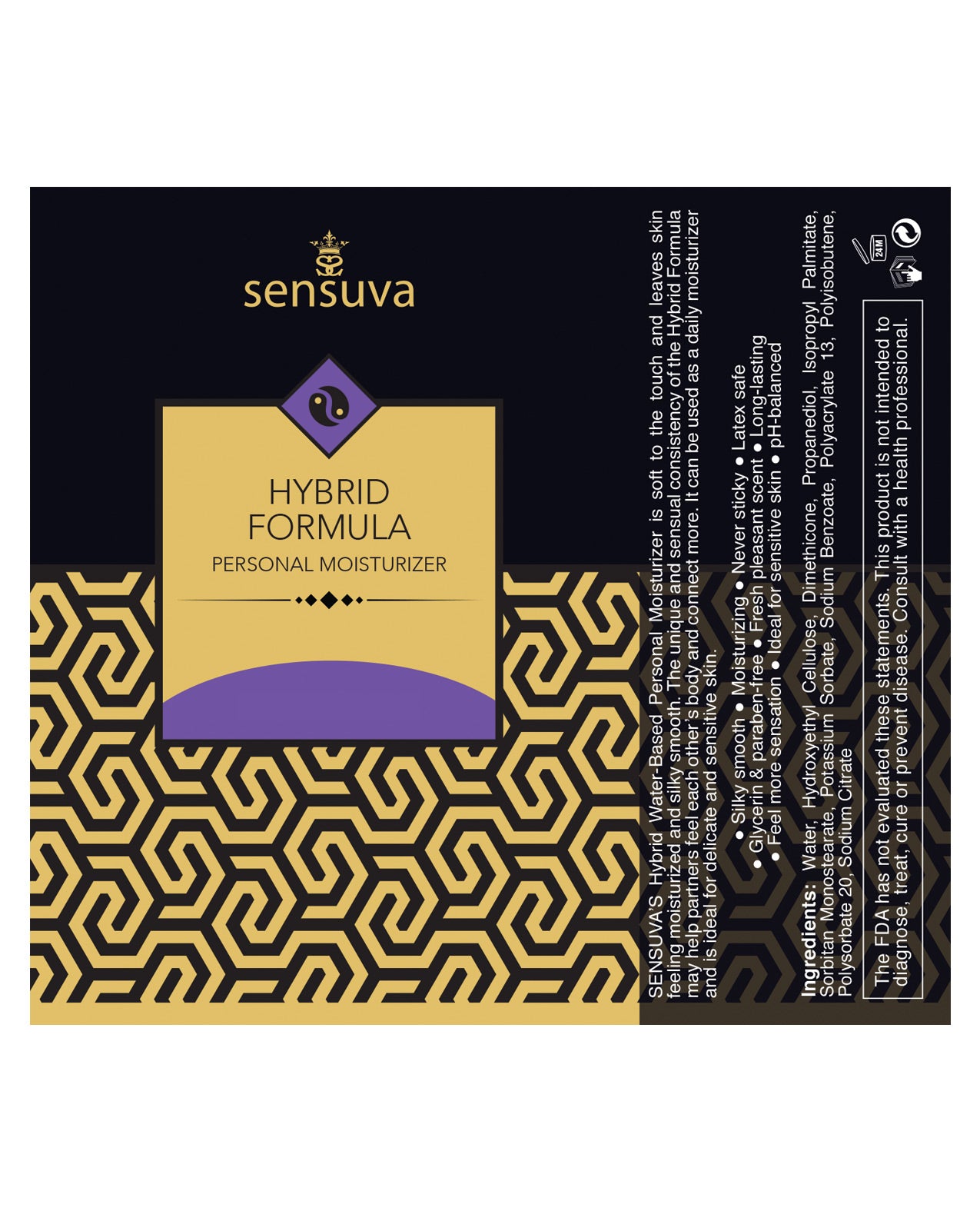 Sensuva HYBRID Moisturizer Unscented in a sleek bottle, showcasing its smooth texture and hydrating properties.