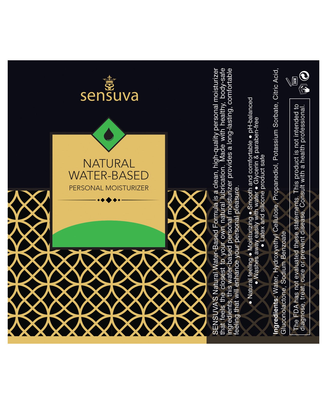 Sensuva Natural Water-Based Moisturizer in Apple Candy flavor, showcasing its sleek packaging and vibrant design.