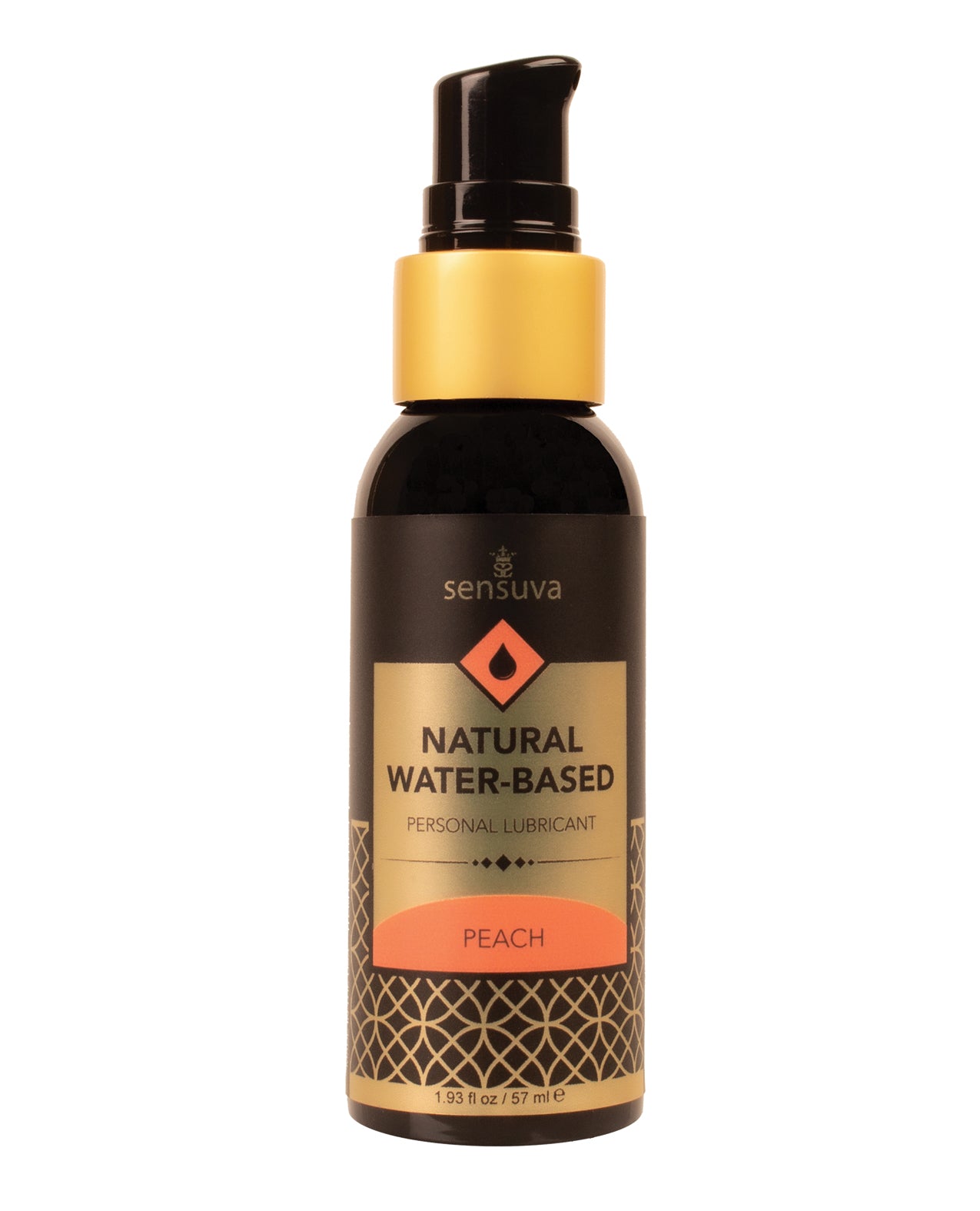 Sensuva Natural Water Based Moisturizer Peach in a sleek bottle, showcasing its peach flavor and luxurious design.