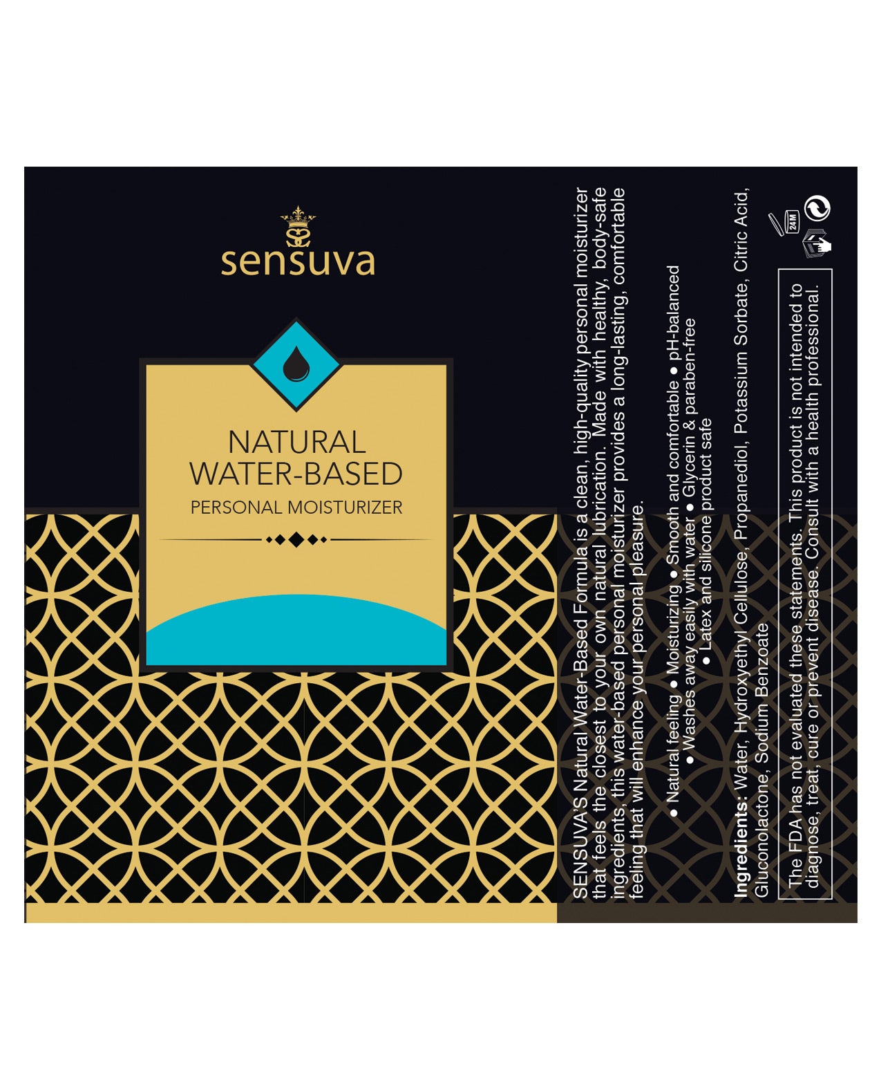 Sensuva Natural Water Based Moisturizer Unscented bottle with a clean design, showcasing its premium quality and body-safe ingredients.