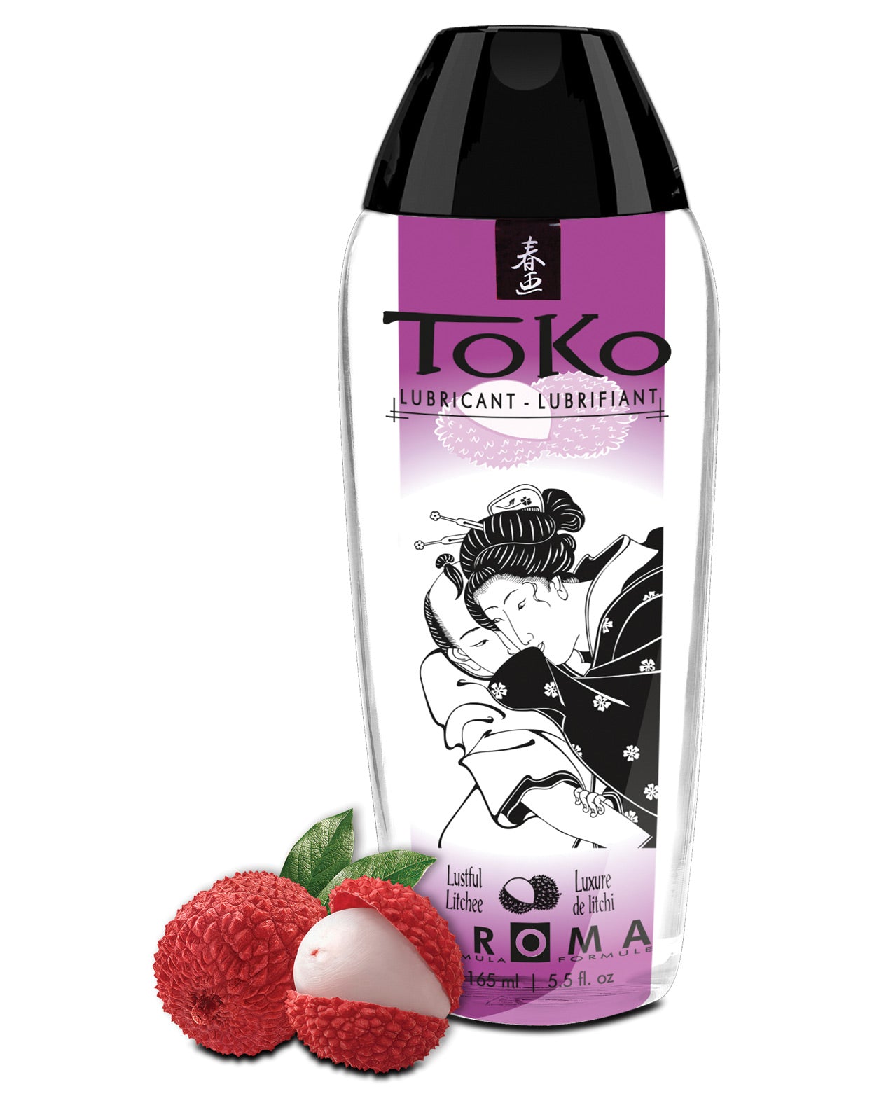 Shunga Toko Aroma Lubricant Lustful Lychee 5.5 fl oz bottle with a seductive design, showcasing its enticing flavor and water-based formula.