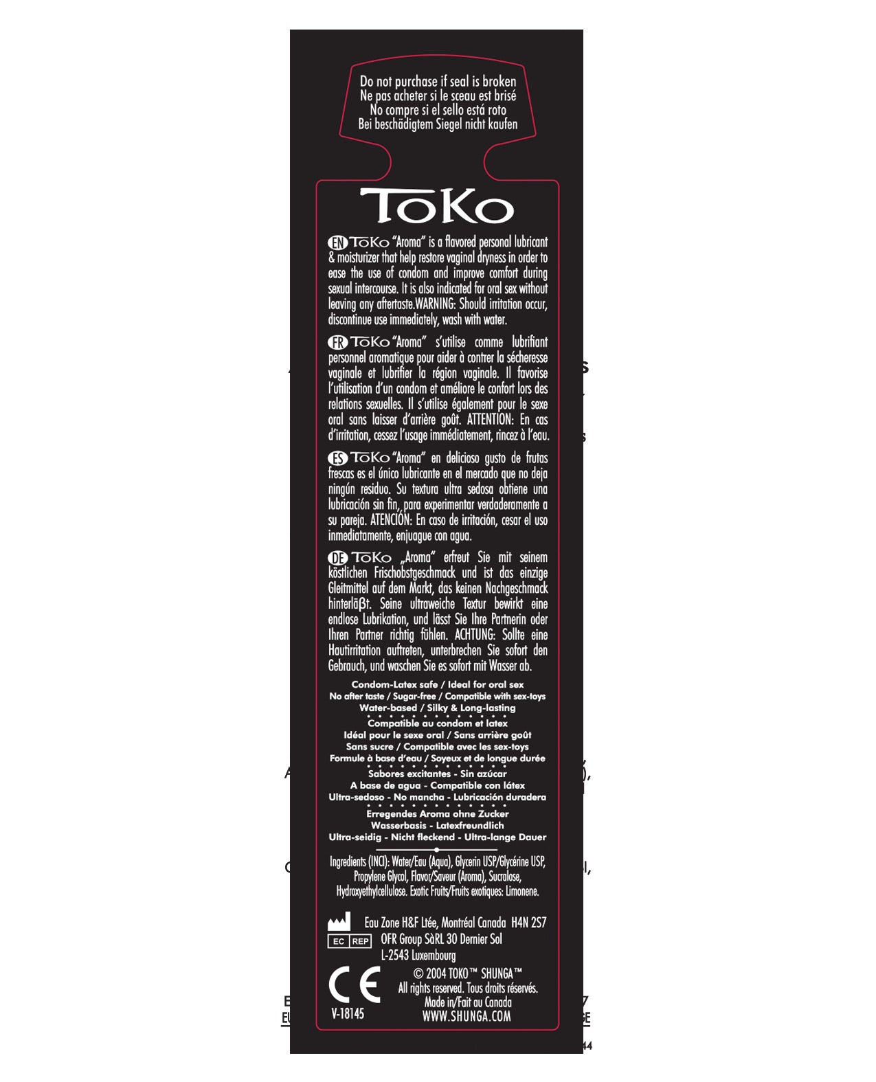 Shunga Toko Aroma Lubricant Lustful Lychee 5.5 fl oz bottle with a seductive design, showcasing its enticing flavor and water-based formula.