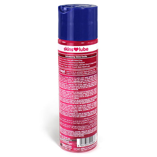 Skins Excite Tingling Sensation lubricant 130ml bottle with a sleek design, showcasing its vibrant packaging and easy-to-use cap.