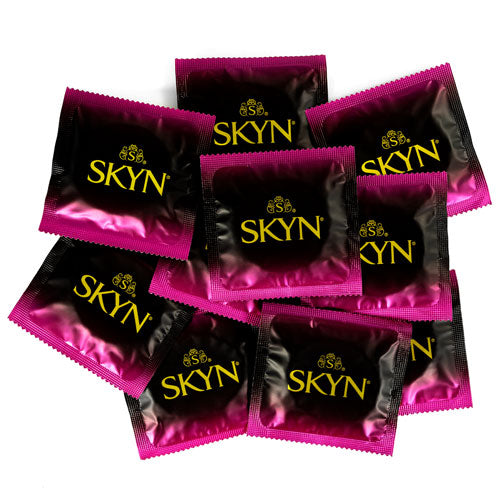 SKYN Excitation condoms showcasing unique wave texture and cooling gel for enhanced pleasure.