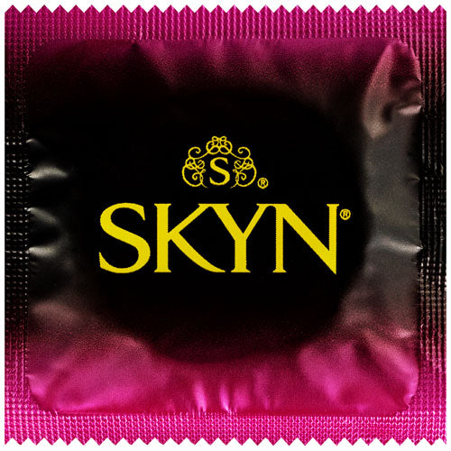 SKYN Excitation condoms showcasing unique wave texture and cooling gel for enhanced pleasure.