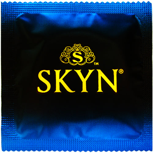 SKYN Extra Lubricated condoms in a clear packaging, showcasing their ultra-thin and smooth design, ideal for enhanced sensitivity.