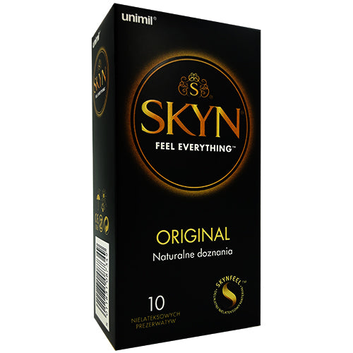 SKYN Original Box 10 featuring premium polyisoprene condoms, ultra-thin and odor-free, perfect for enhanced sensitivity.