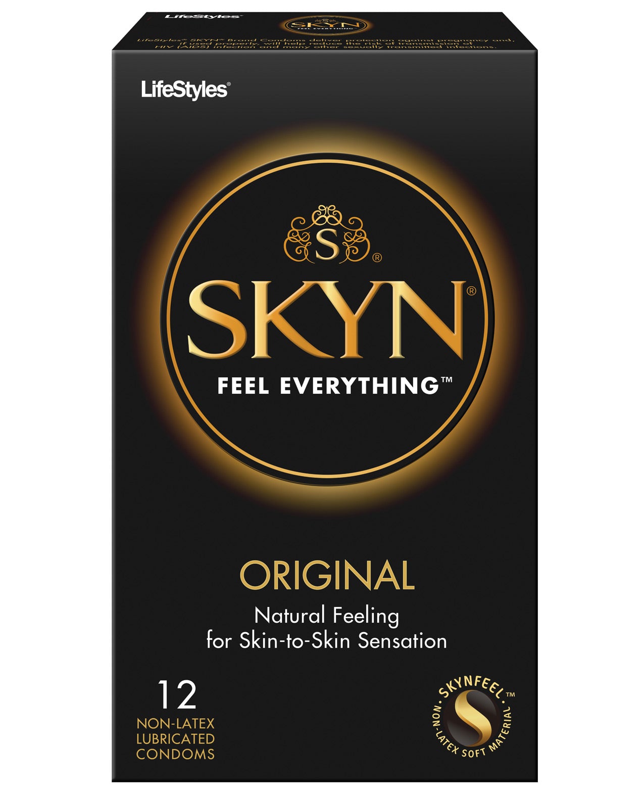 SKYN Original Box 12 condoms, featuring a sleek design and packaging, showcasing the non-latex polyisoprene material.