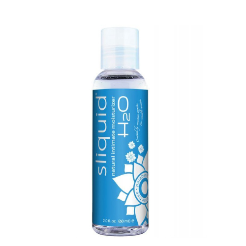 Sliquid H2O water-soluble intimate lubricant in a small, elegant bottle, showcasing its clear gel consistency.